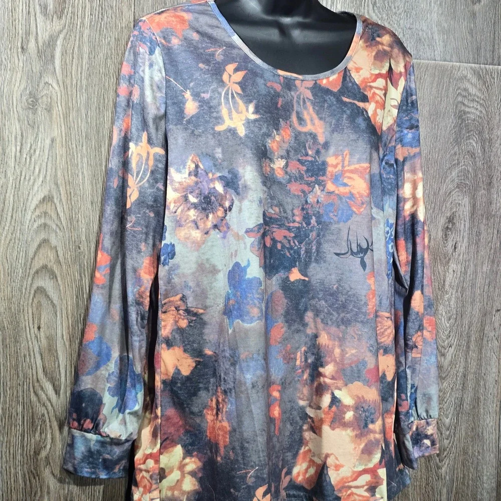 MISSLOOK Fall Floral Print Long Sleeve Top‎ Womens Multicolor Casual Blouse Sz M